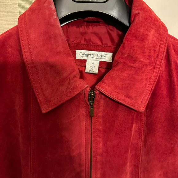 Ladies-Coldwater Creek Red Suede Leather Jacket- Size M-Nice Used Condition - Picture 5 of 5